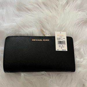 Michael Kors Jet Set Large TZ Continental Wallet Black Leather